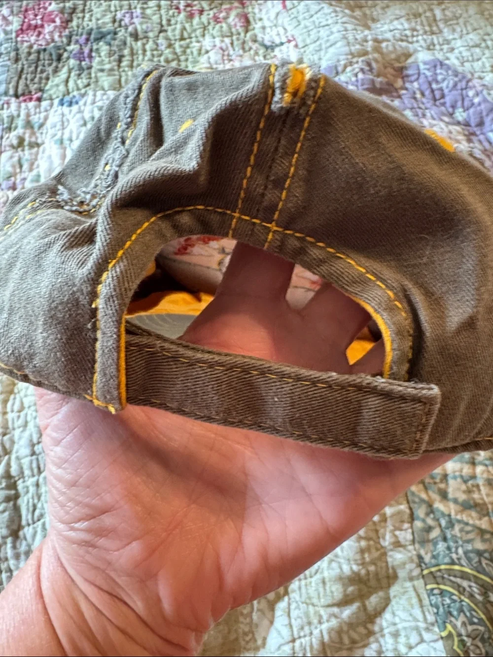 District Green Distressed Baseball Cap with Yellow Stitching and Patch
